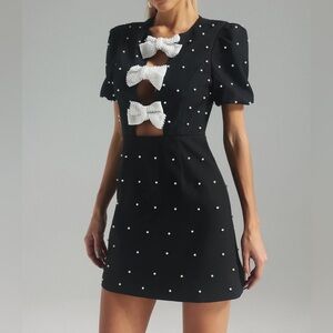 Pearl Bow Black Dress